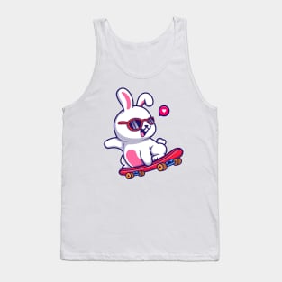 Cute Rabbit Playing Skateboard And Wearing Glasses Cartoon Tank Top